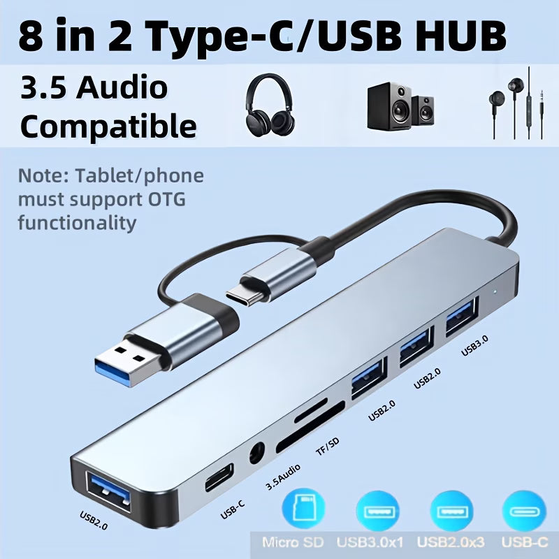 8-in-1 Hub, USB & Type-C Port, Multi-Functional Docking Station with USB