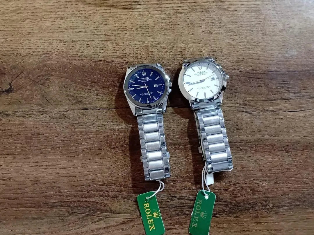 Men's Stainless Steel Round Dial Watch - Blue & White