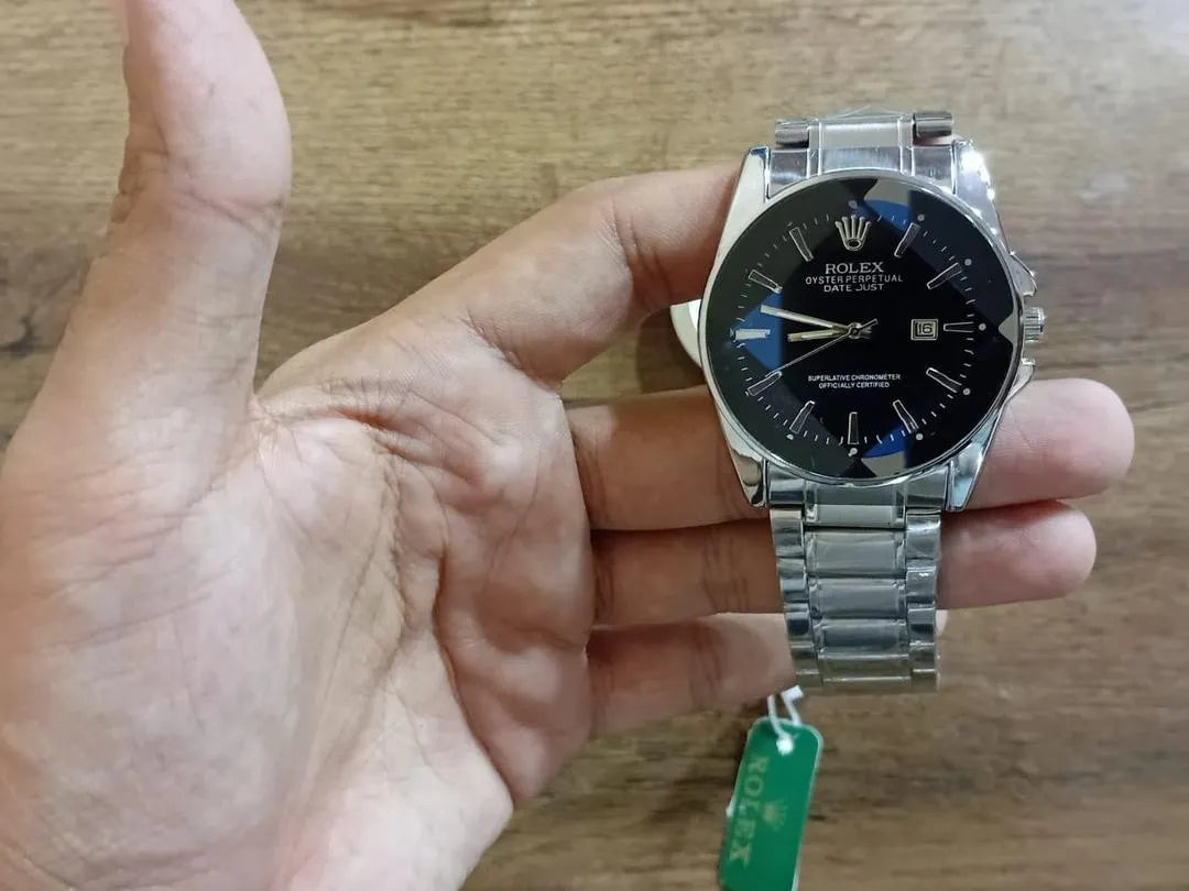 Men's Stainless Steel Round Dial Watch - Blue & White