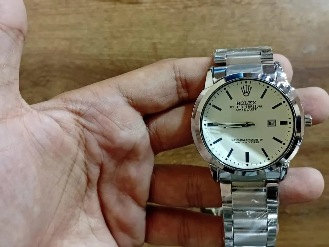 Men's Stainless Steel Round Dial Watch - Blue & White