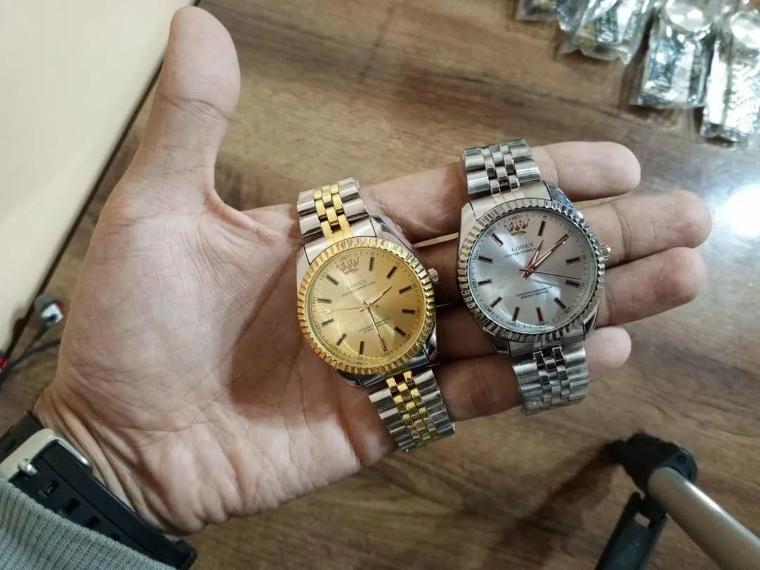 Men's Luxury Watch Gold Silver Chain Strap 12-Hour Dial