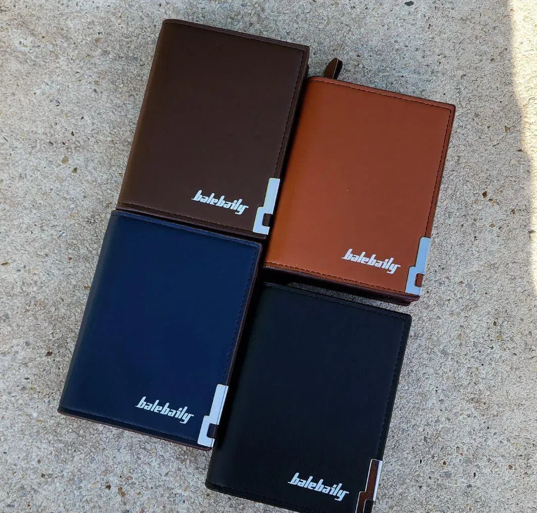 Men's Tri-Fold Leather Wallet Black Brown Zipper