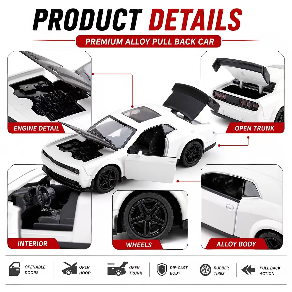 A Muscle Sports Alloy Toy Car with Three Opening Doors