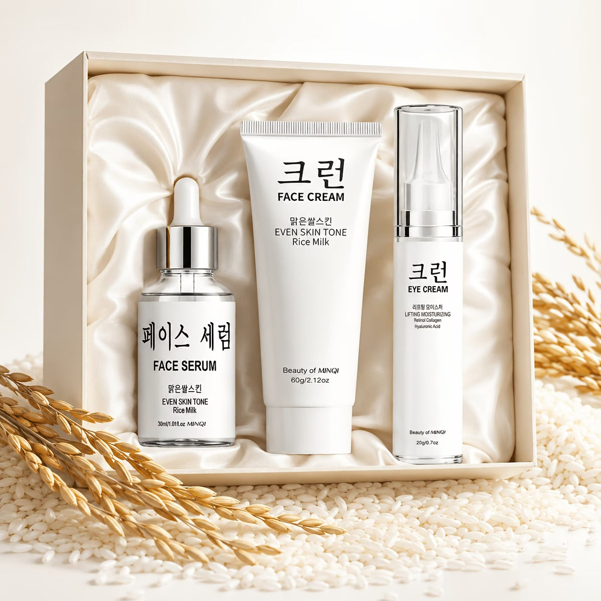 3pcs Set of Rice Sticking Korean American Multi-Effect Moisturizing Firming Cream And Eye Cream
